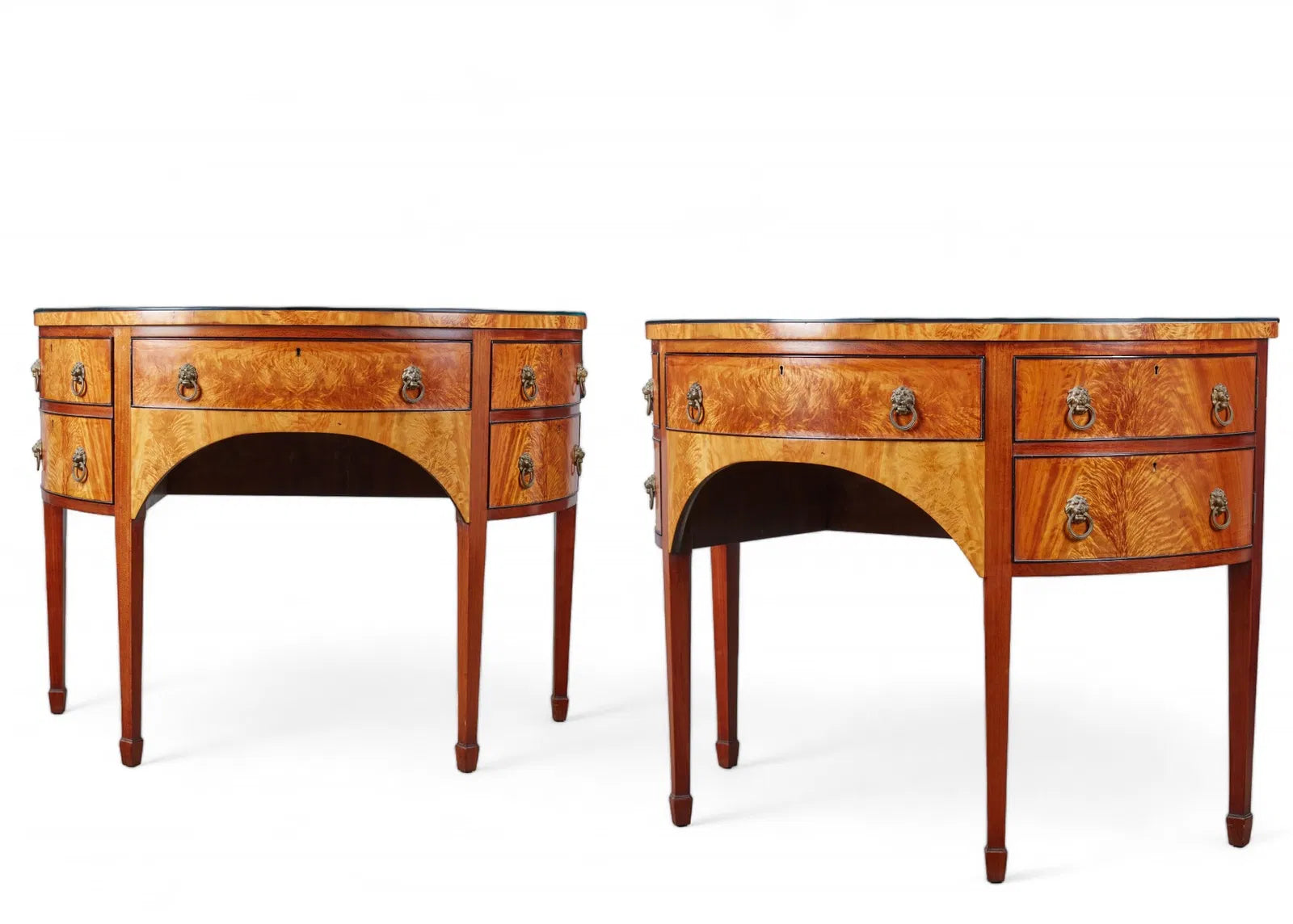 AF3-016: Pair of Early 20th Century Monumental Federal Inlay Mahogany Demi-lune Sideboards