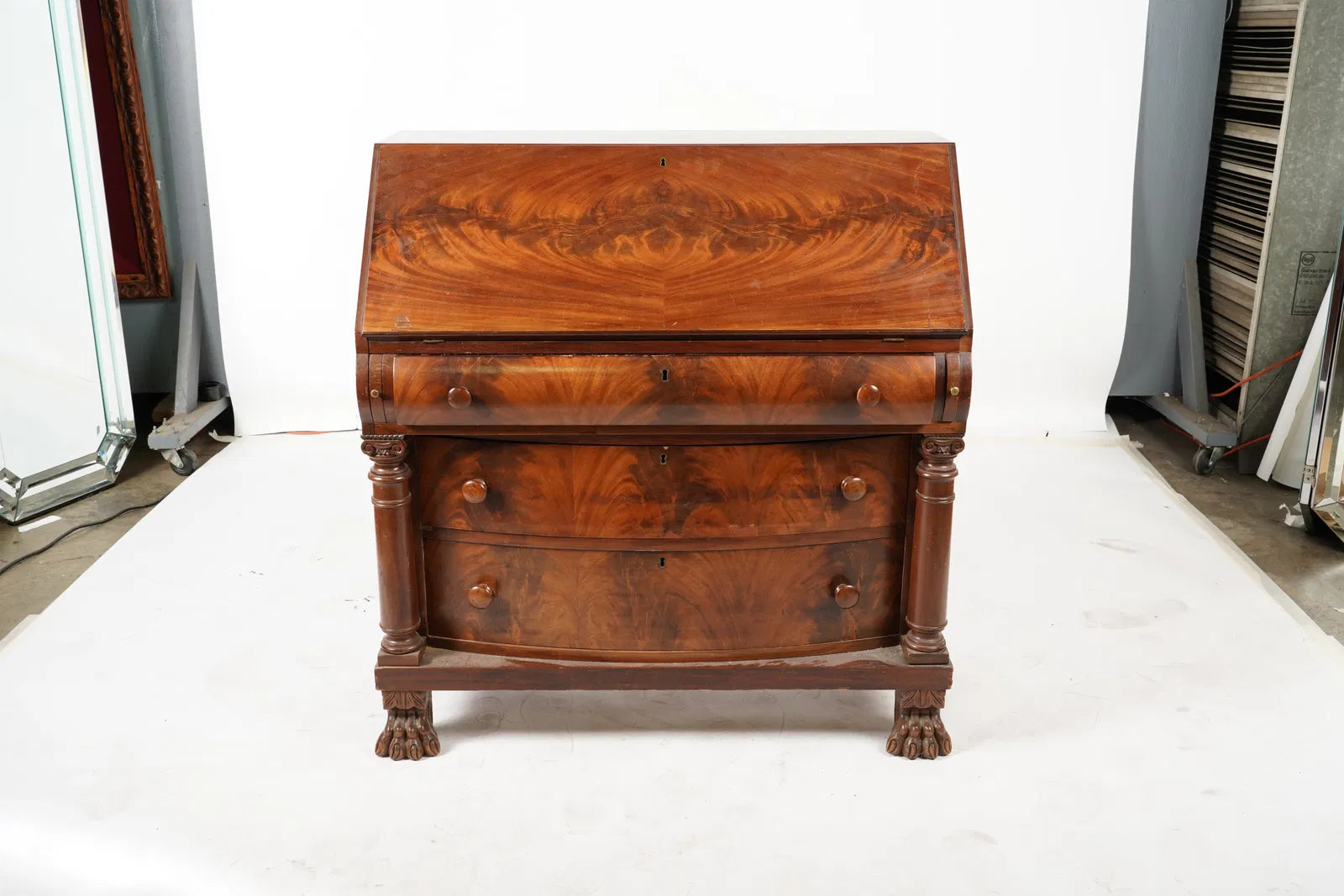 AF5-041: Antique Circa 1840 American Late Classical Mahogany Slant Front Secretary Desk