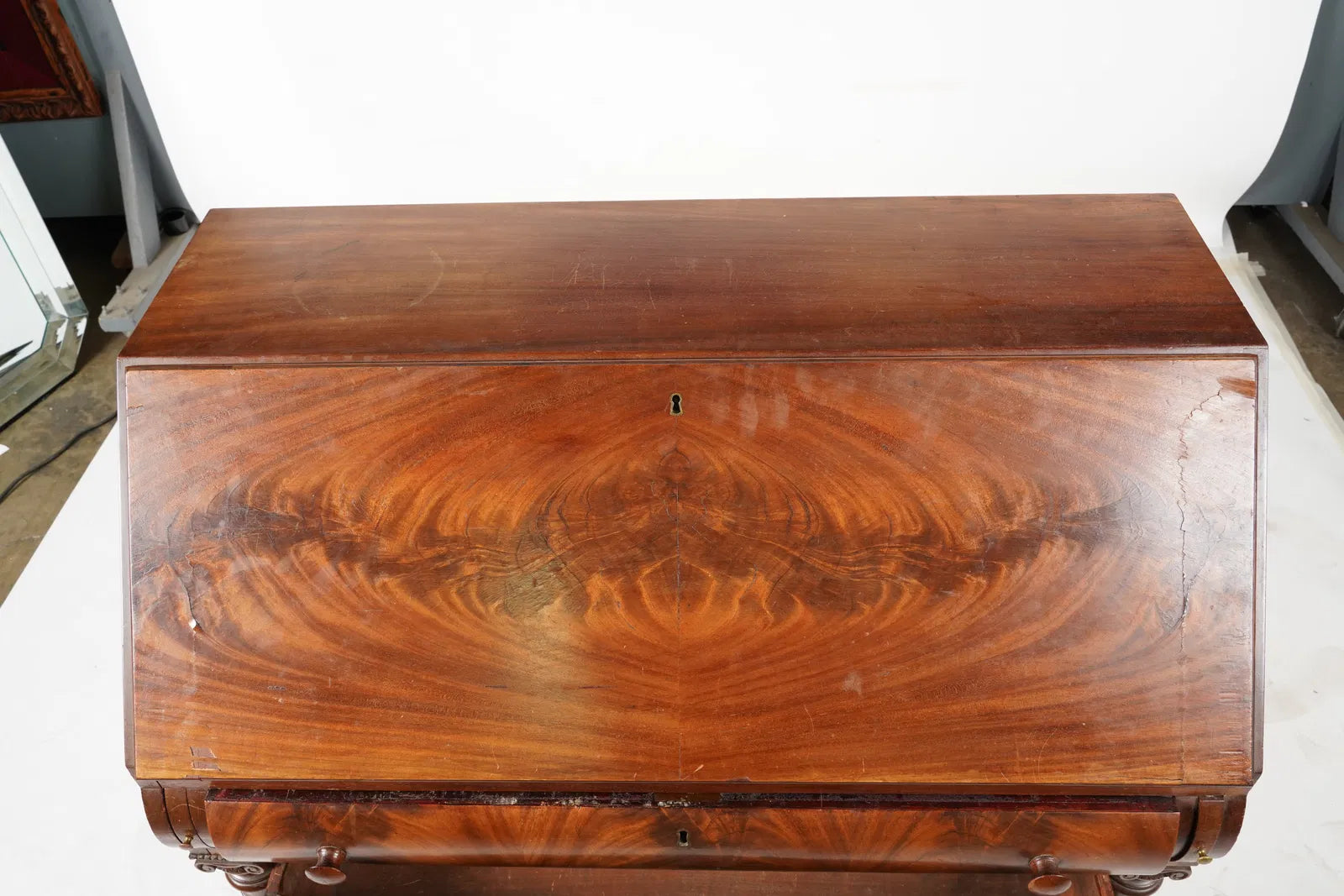 AF5-041: Antique Circa 1840 American Late Classical Mahogany Slant Front Secretary Desk