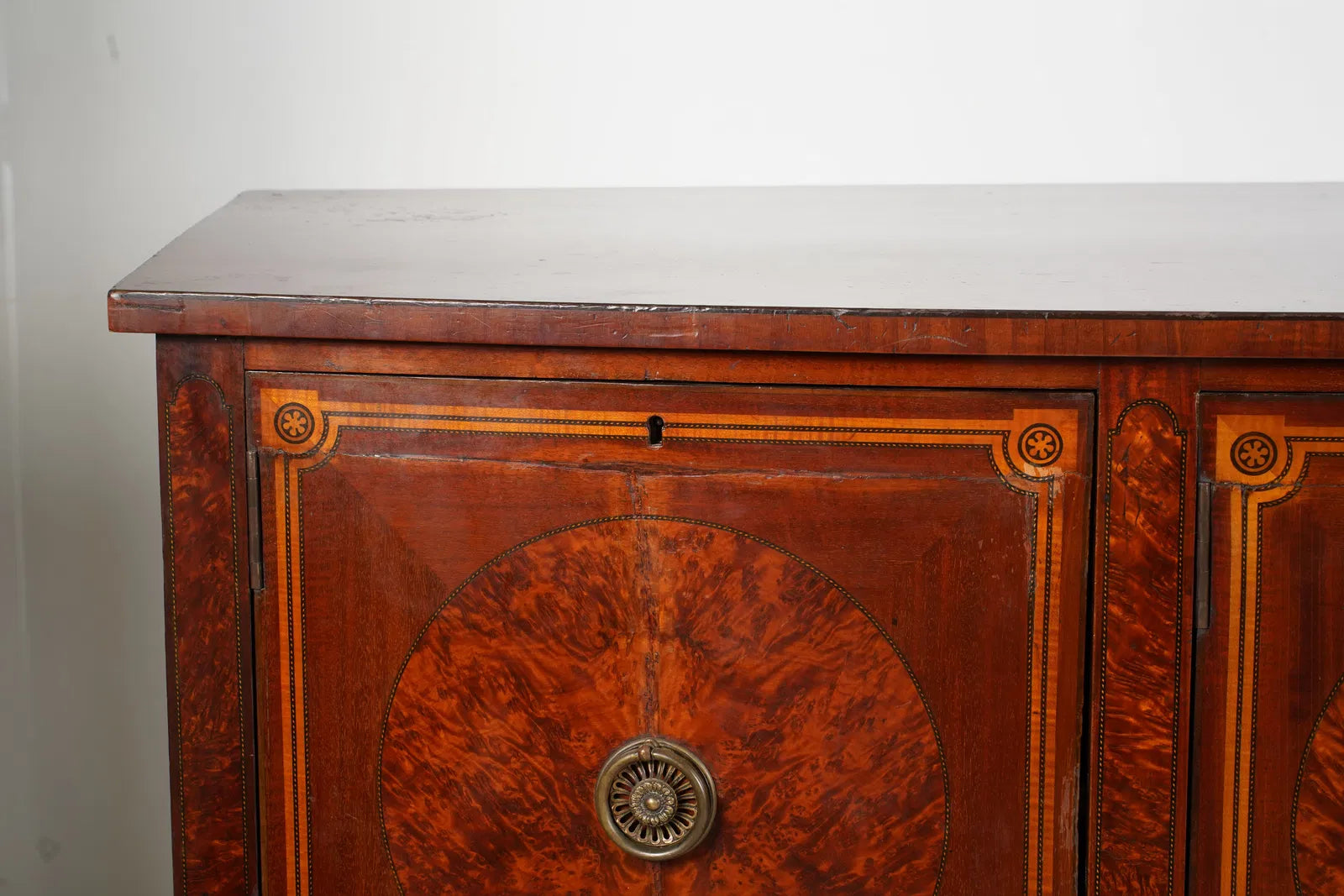 AF3-018: Late 18th Century American Federal Hepplewhite Bow Front Mahogany Sideboard