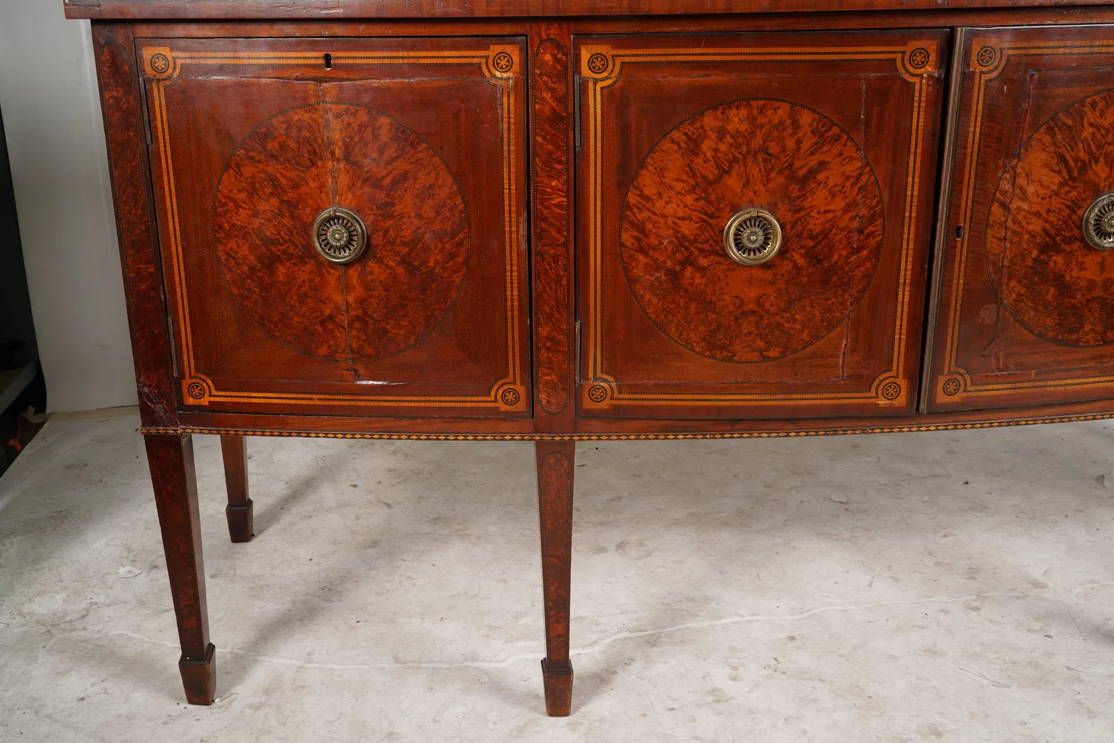 AF3-018: Late 18th Century American Federal Hepplewhite Bow Front Mahogany Sideboard