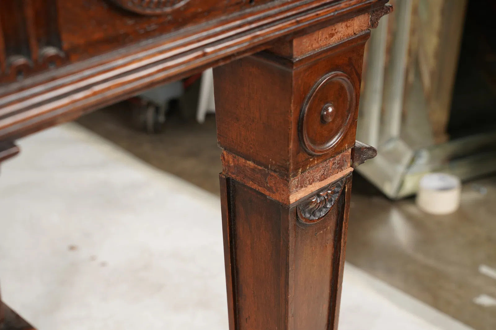 AF1-034: Early 20th Century English Edwardian Carved Inlaid Mahogany Console Sideboard Table