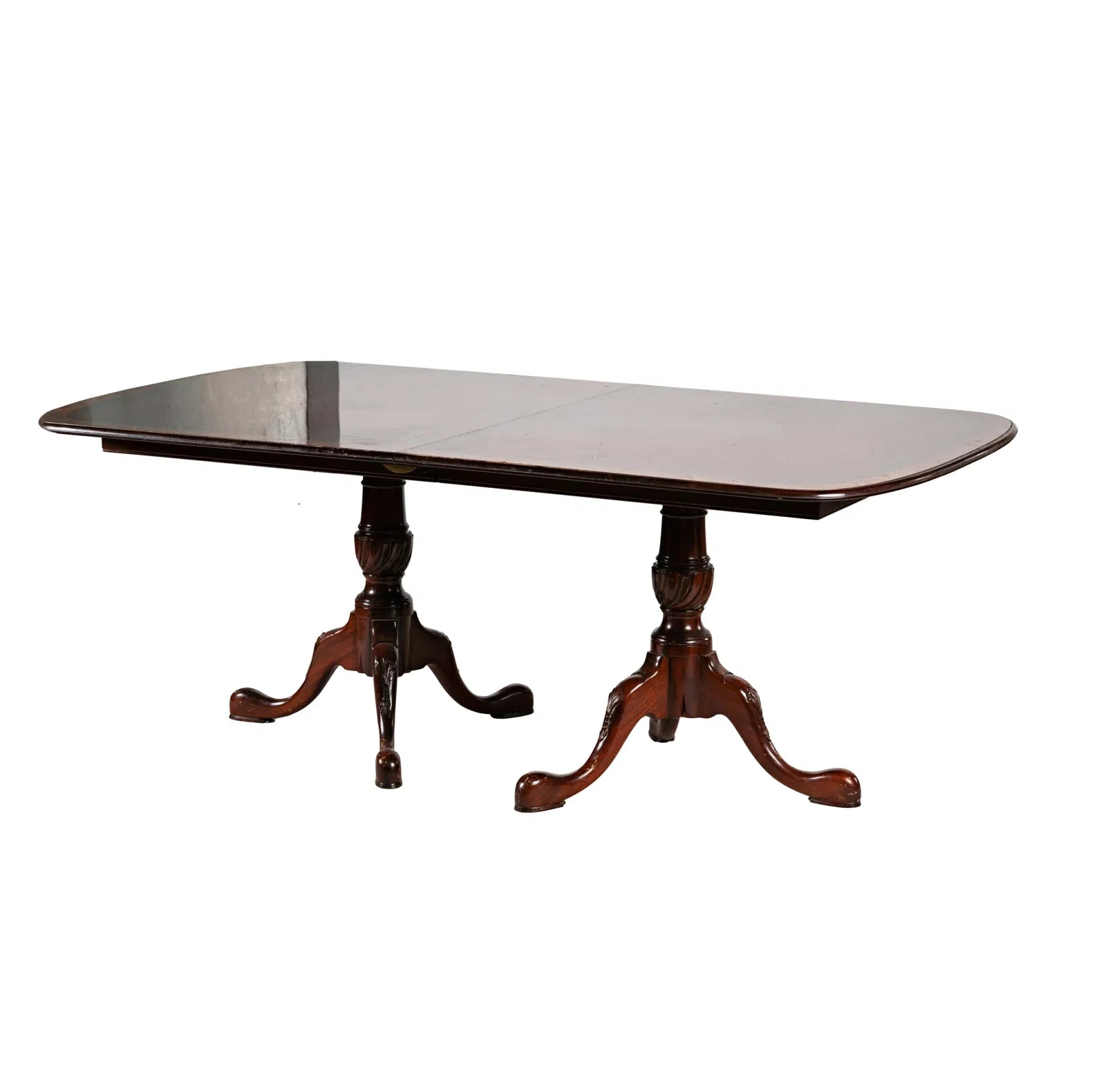 20th C Mahogany Georgian Double Pedestal Dining Table With 3 Leaves | Work of Man