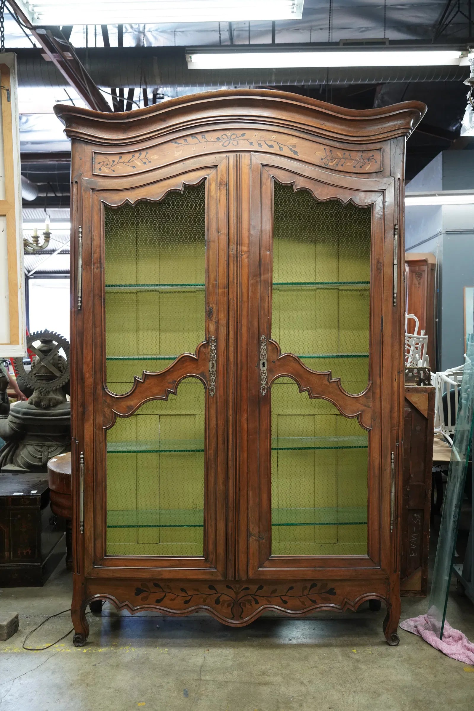 AF3-019: Antique 18th Century French Provincial Louis XV Inlaid Walnut Armoire