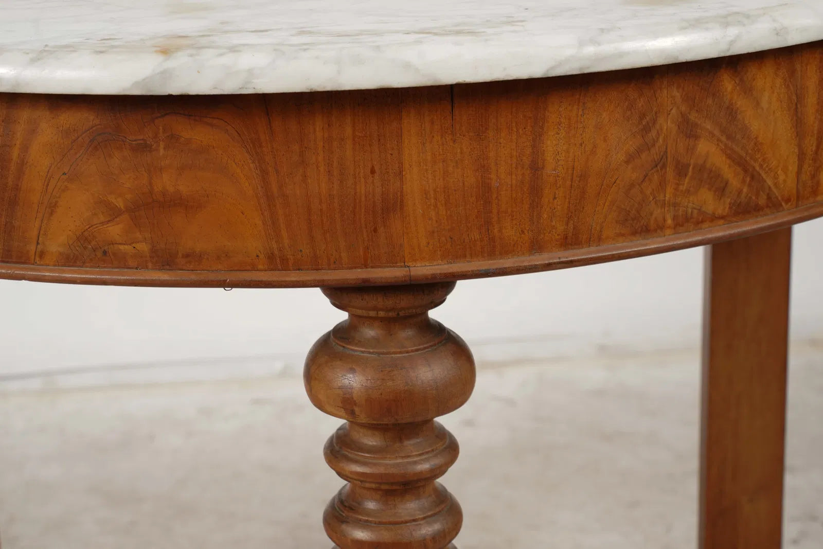 AF1-053: Antique Mid 19th Century Marble Top Mahogany Demi lune Console Table