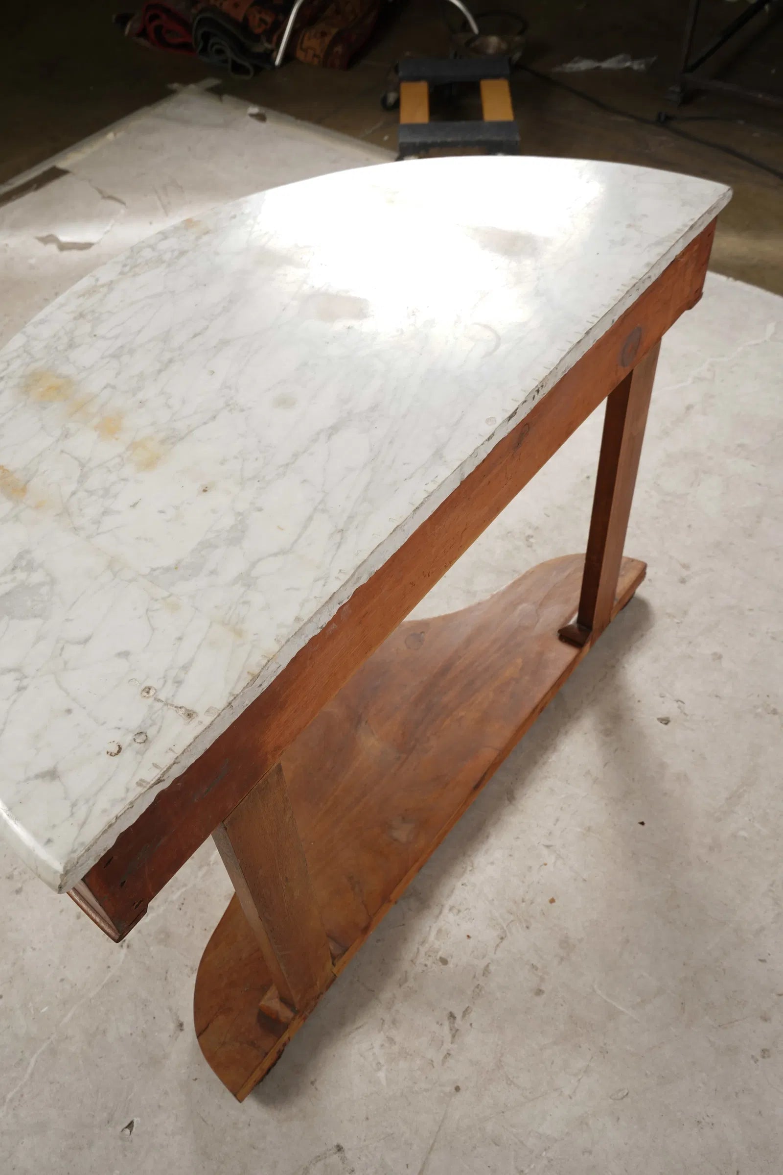 AF1-053: Antique Mid 19th Century Marble Top Mahogany Demi lune Console Table