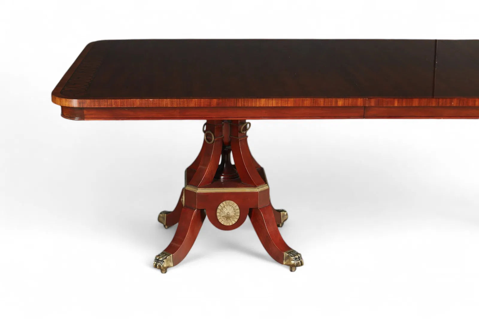 AF1-057: 20th Century John Widdicomb Neoclassical Pedestal Inlaid Mahogany Extension Dining Table