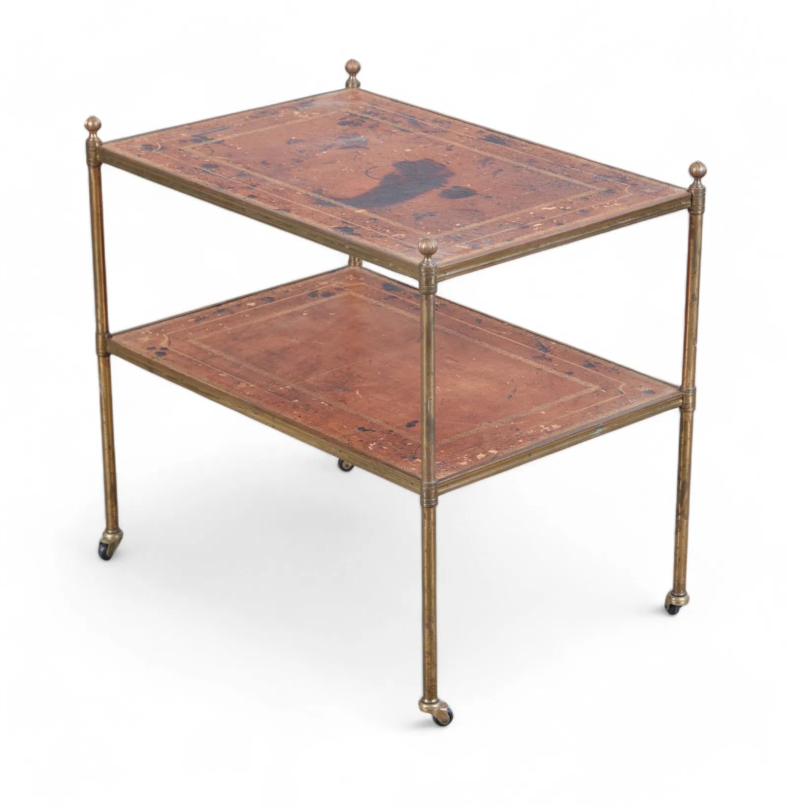 Simon Loscertales Bona Spanish Brass & Leather Modernist Two Tier Side Table | Work of Man