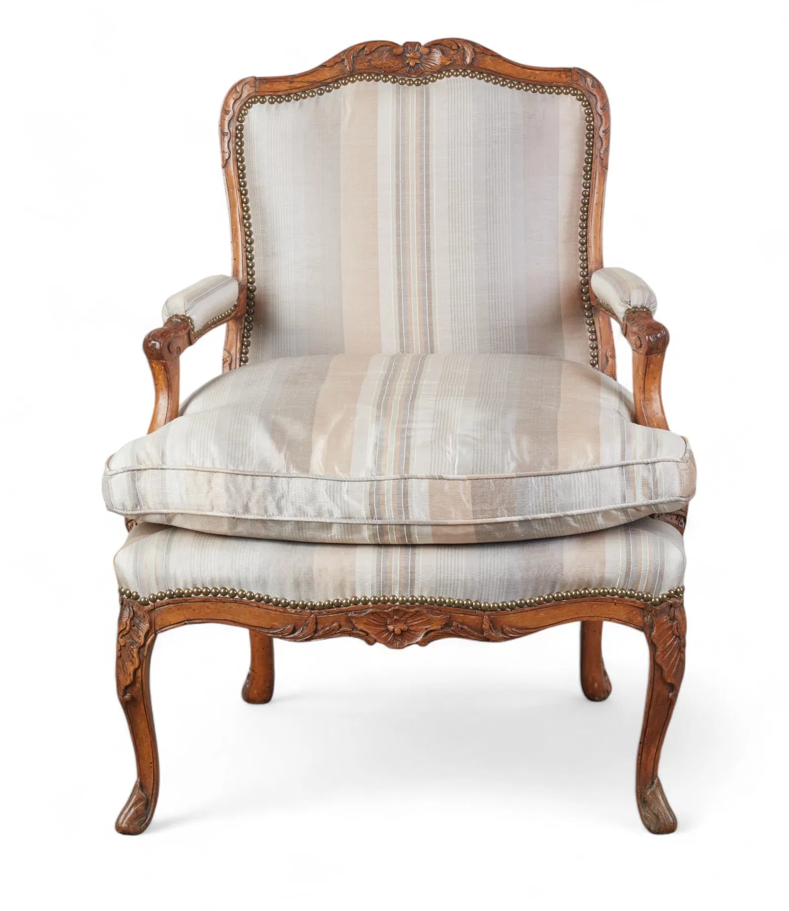 AF2-056: Antique Late 18th Century French Louis XV Carved Beechwood Fauteuil