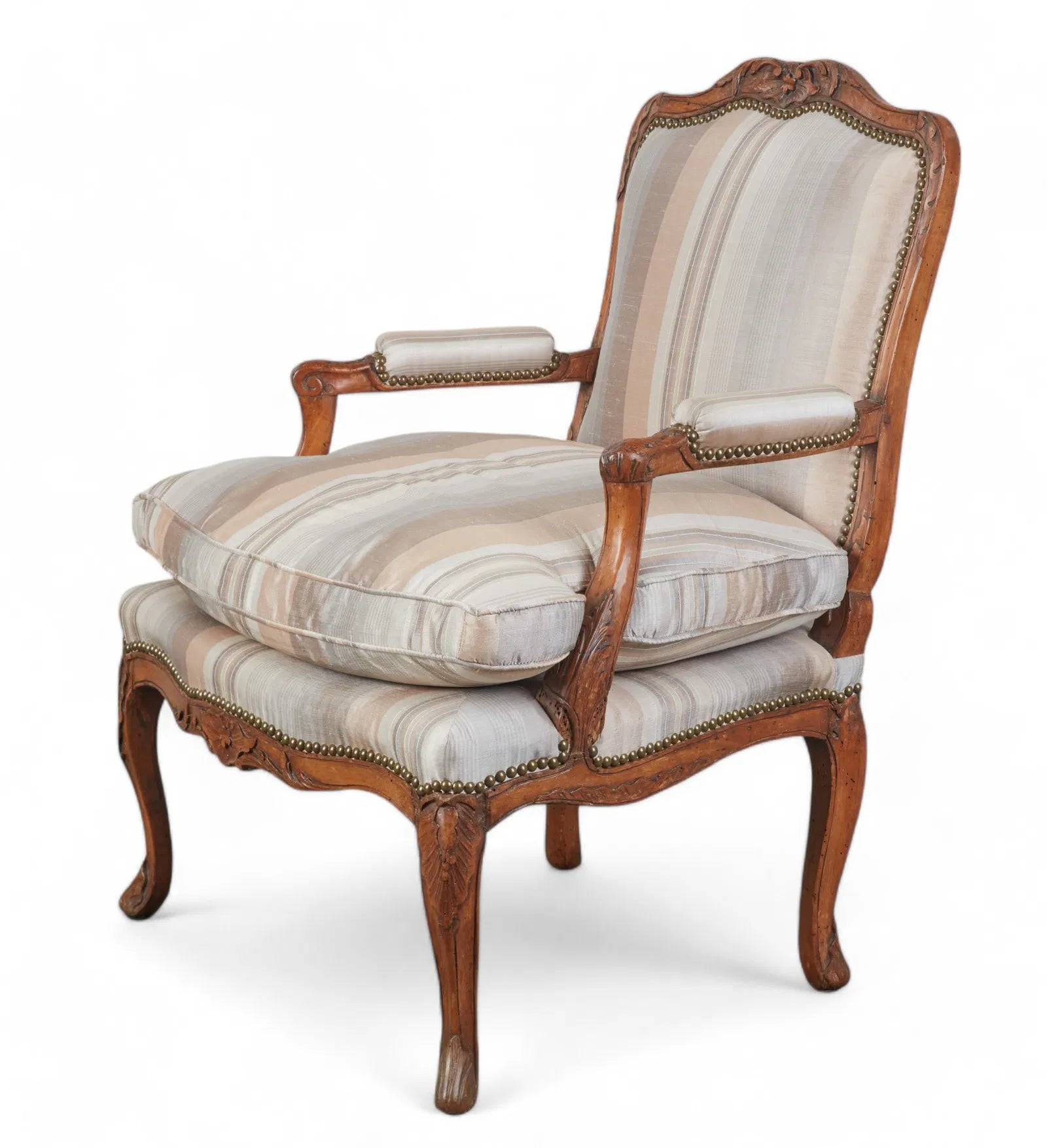 AF2-056: Antique Late 18th Century French Louis XV Carved Beechwood Fauteuil