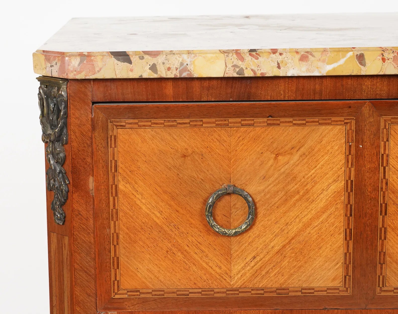 AF4-035: Late 19th Century French Louis XV Marble Top Kingwood Marquetry Chest