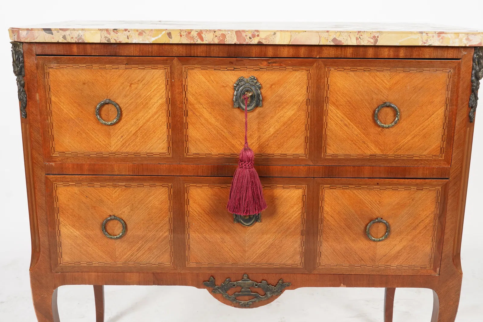 AF4-035: Late 19th Century French Louis XV Marble Top Kingwood Marquetry Chest