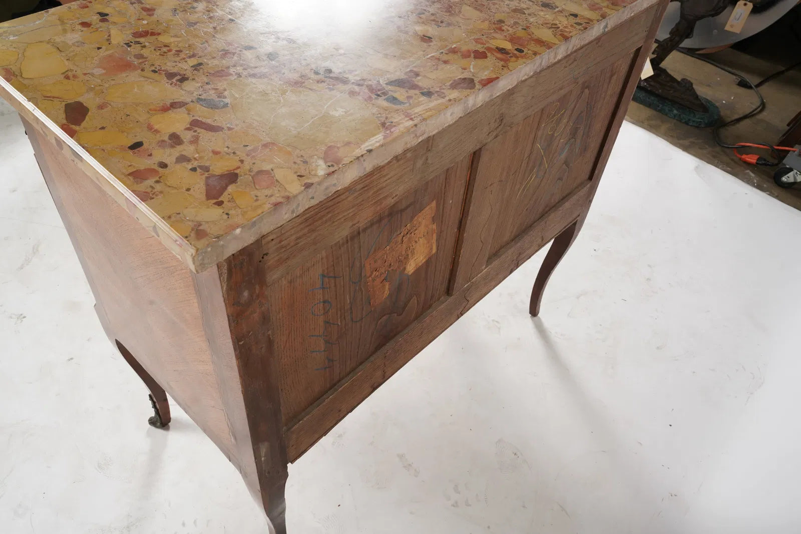 AF4-035: Late 19th Century French Louis XV Marble Top Kingwood Marquetry Chest