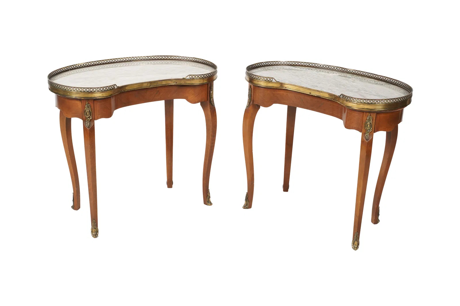 Pair of Mid 20th Century Marble Top Louis XV Kidney Shaped Side Tables | Work of Man