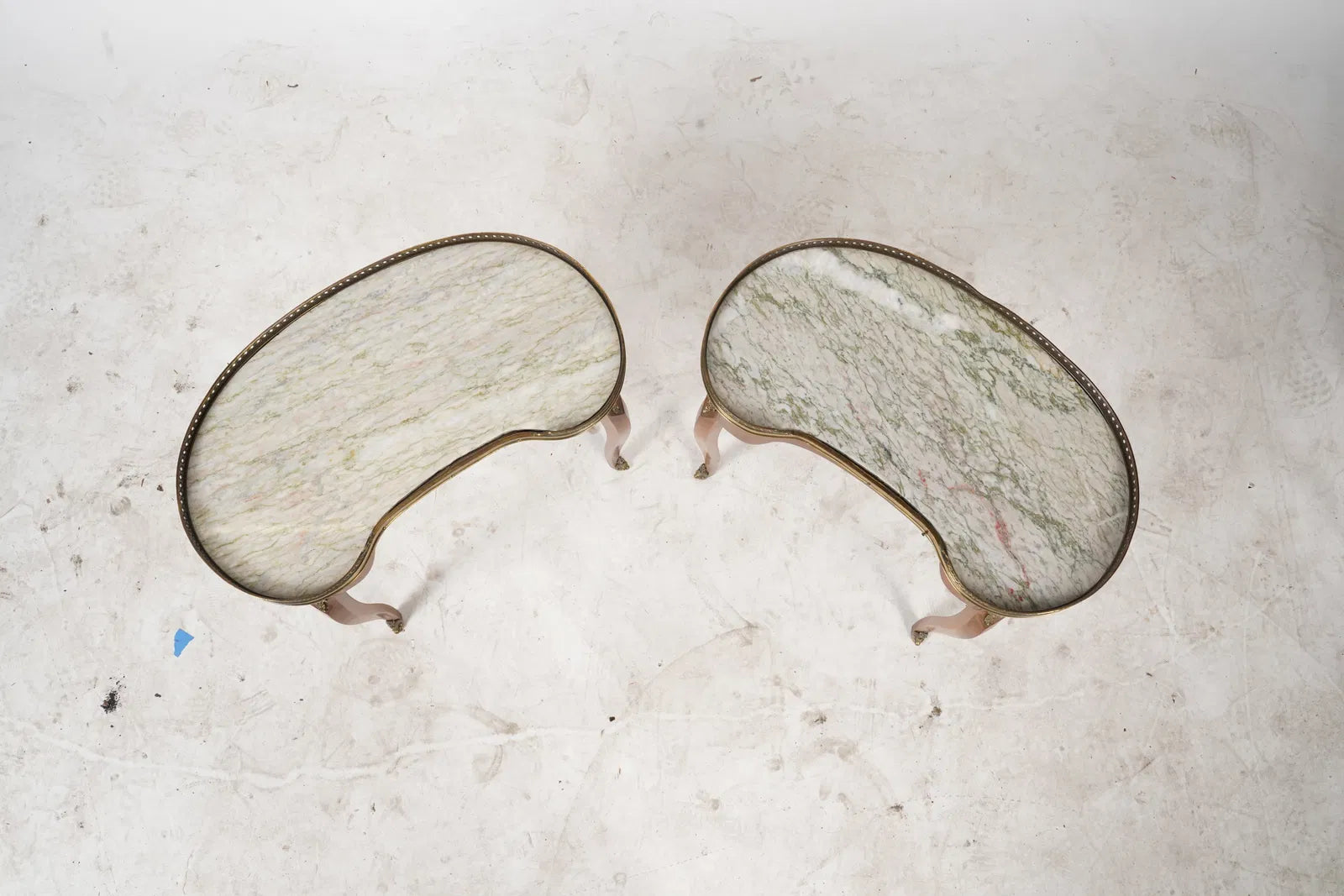 AF1-054: Pair of Mid 20th Century Marble Top Louis XV Kidney Shaped Side Tables