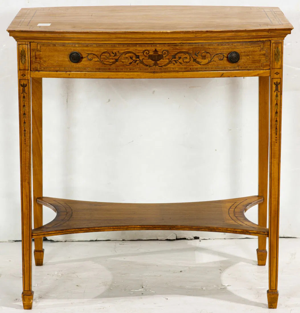 AF1-059: Early 20th Century Edwardian Neoclassical Inlaid Satin Wood Marquetry Side Table