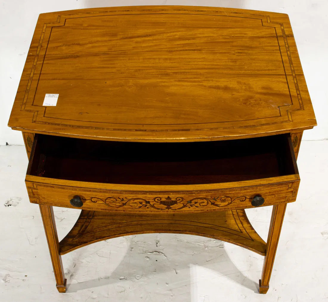 AF1-059: Early 20th Century Edwardian Neoclassical Inlaid Satin Wood Marquetry Side Table