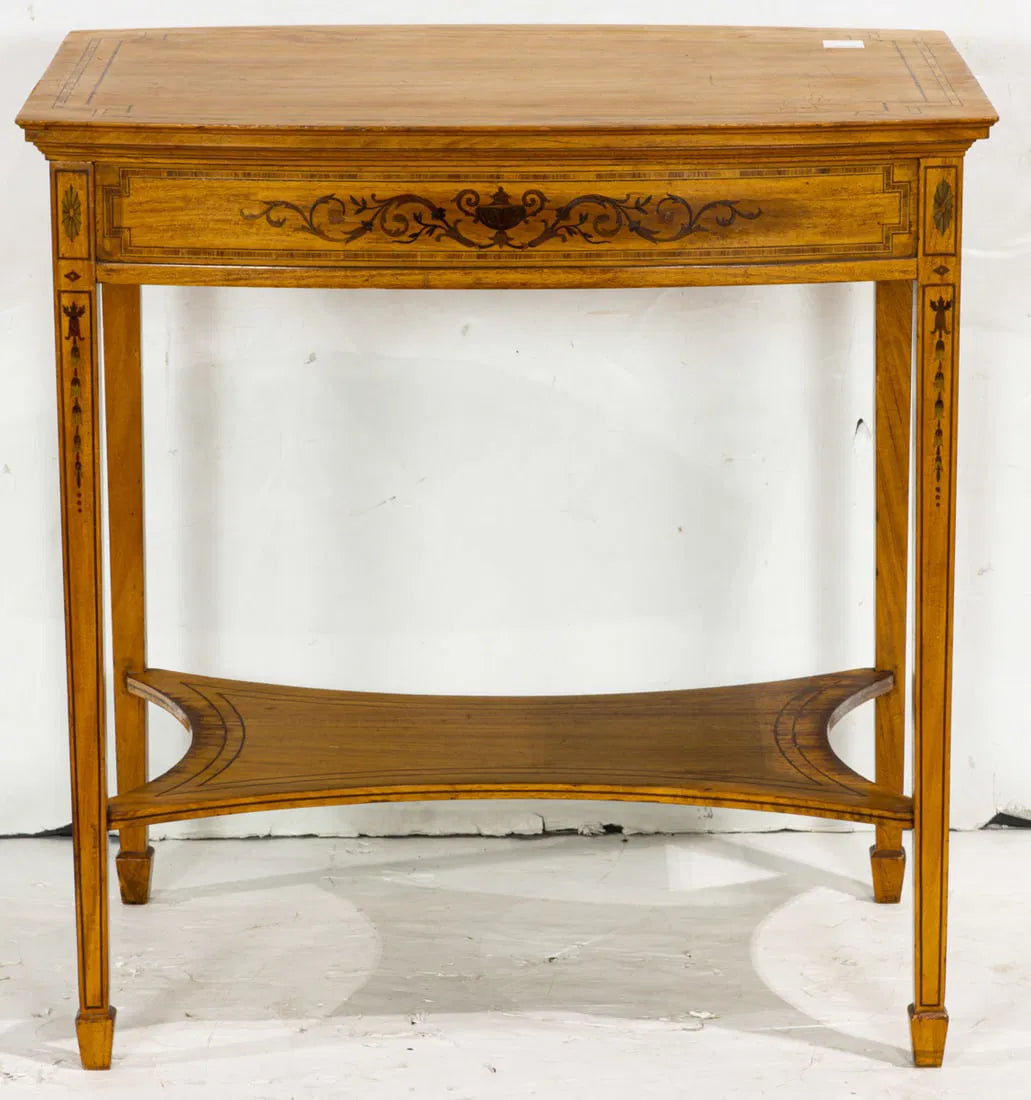 AF1-059: Early 20th Century Edwardian Neoclassical Inlaid Satin Wood Marquetry Side Table