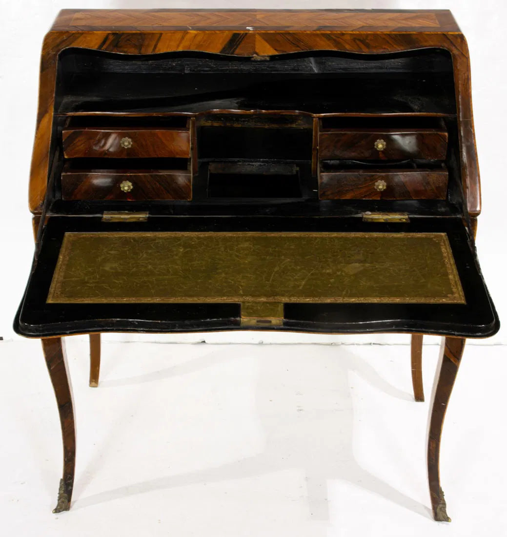 AF5-042: Antique Late 19th Century French Louis XV Marquetry Inlaid Kingwood Secretary