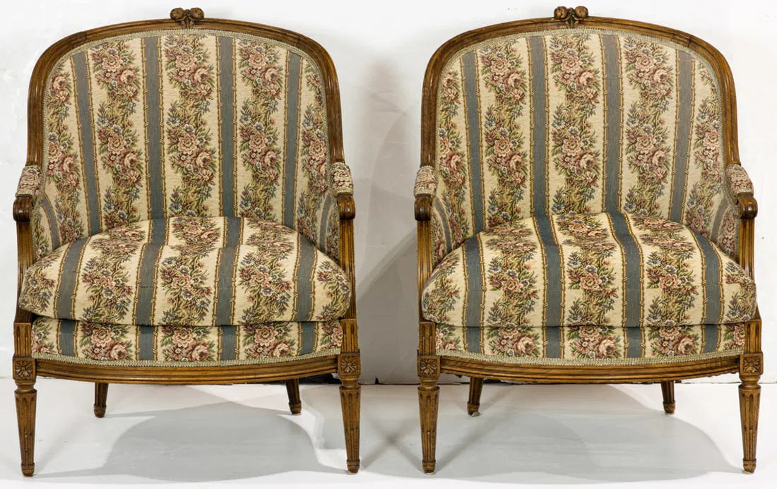 AF2-057: Antique Pair of Early 20th Century French Louis XVI Bergeres