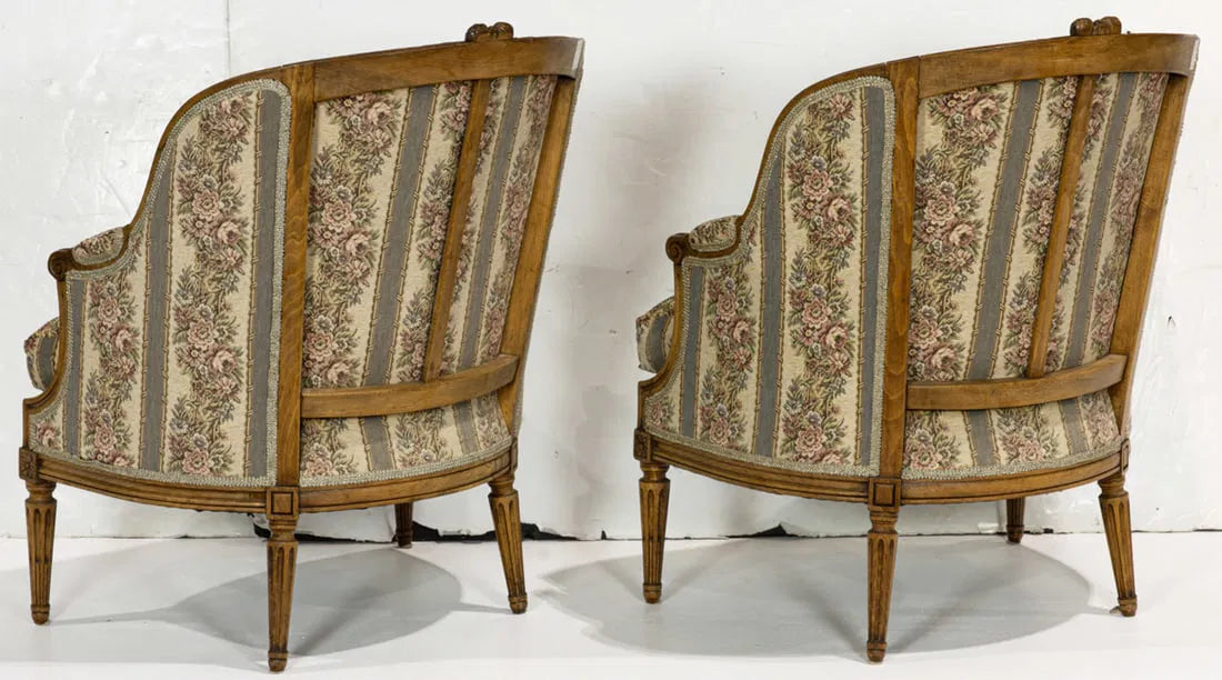 AF2-057: Antique Pair of Early 20th Century French Louis XVI Bergeres