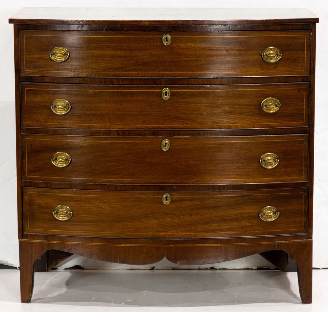 AF4-037: Antique Early 19th Century English Regency Bow Front Mahogany Chest of Drawers