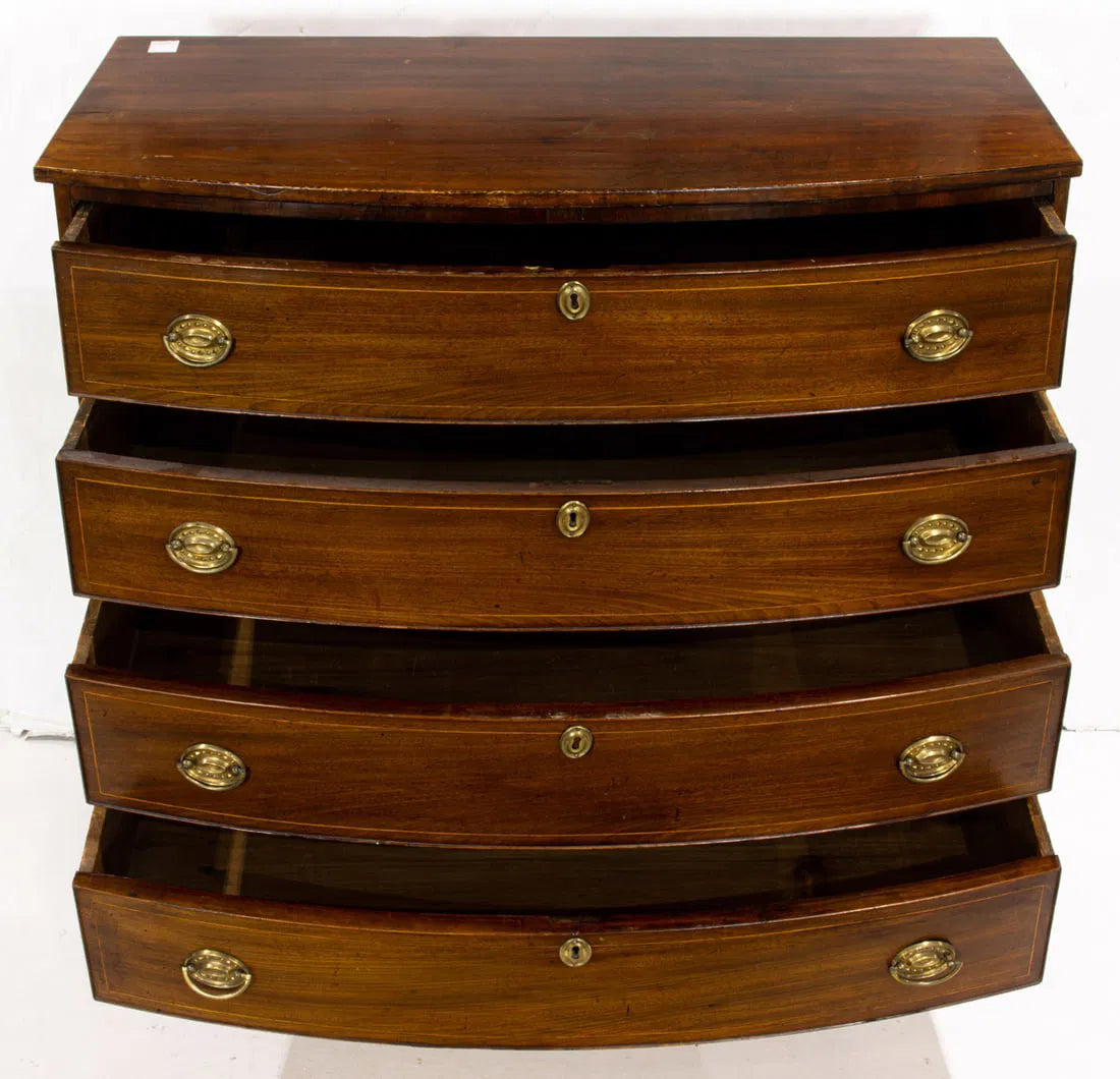 AF4-037: Antique Early 19th Century English Regency Bow Front Mahogany Chest of Drawers