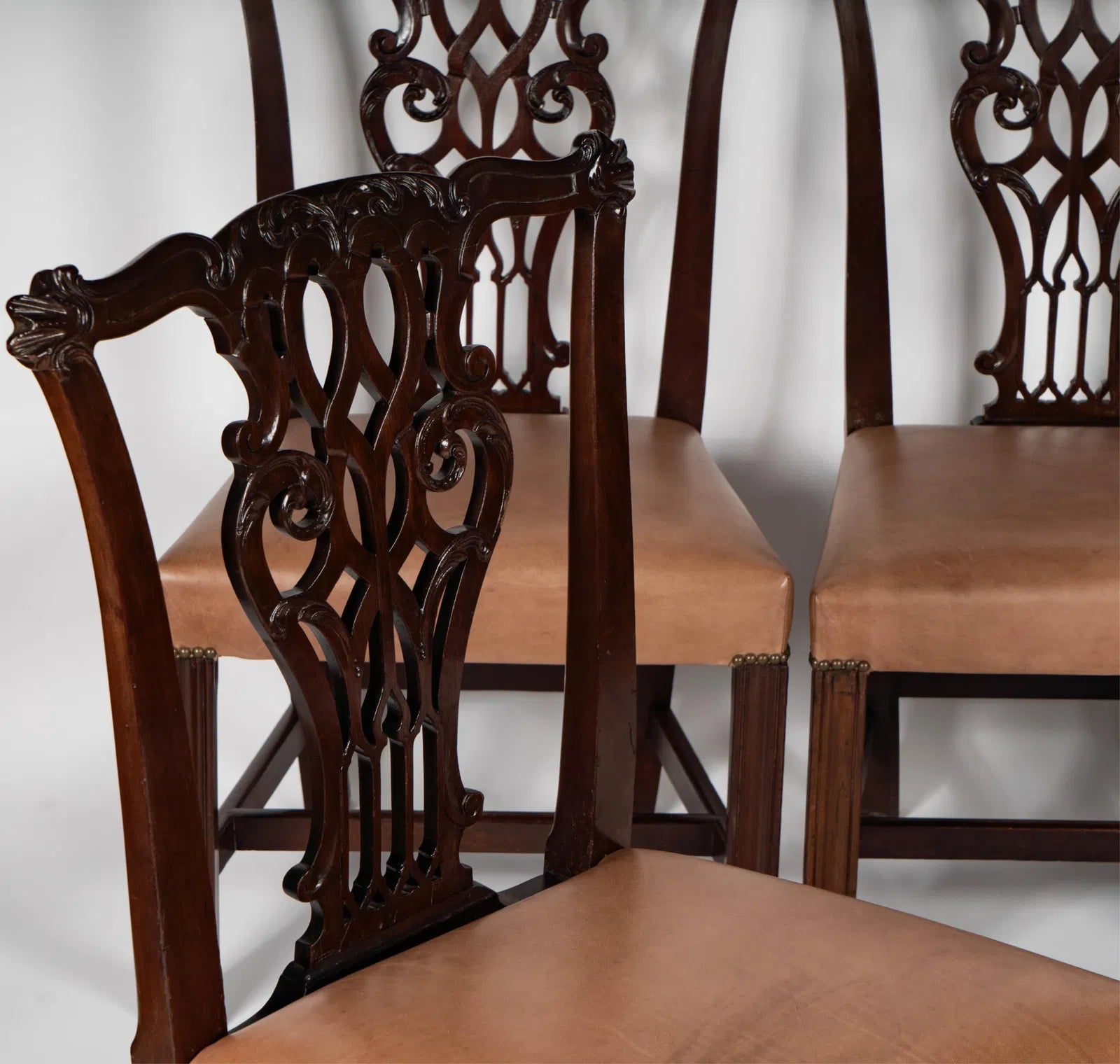 AF2-062:  Early 19th Century English Chippendale Style Mahogany Side Chairs Set of Four