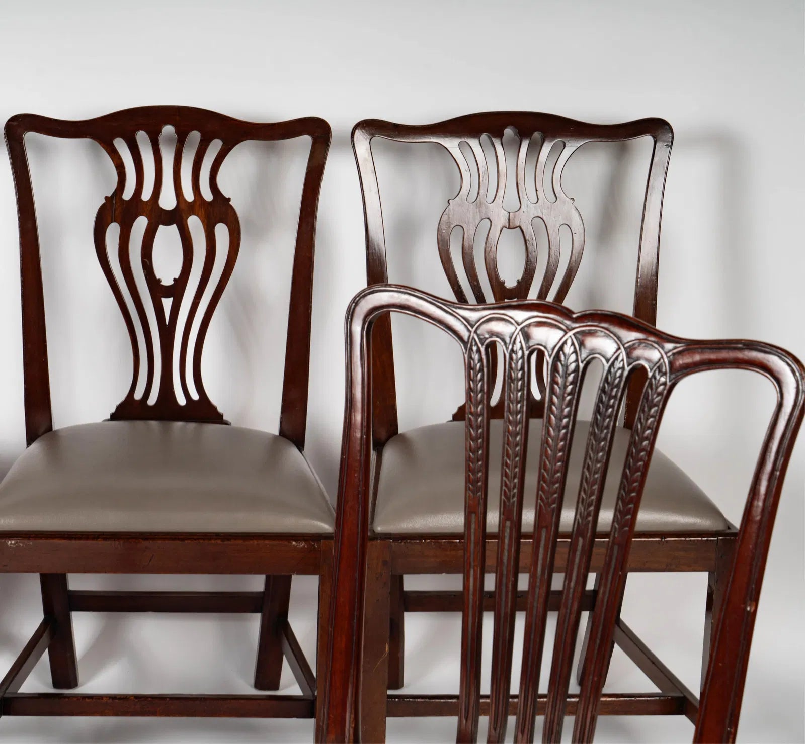 AF2-061:  Early 19th Century English Chippendale Style Mahogany Side Chairs Set of Four