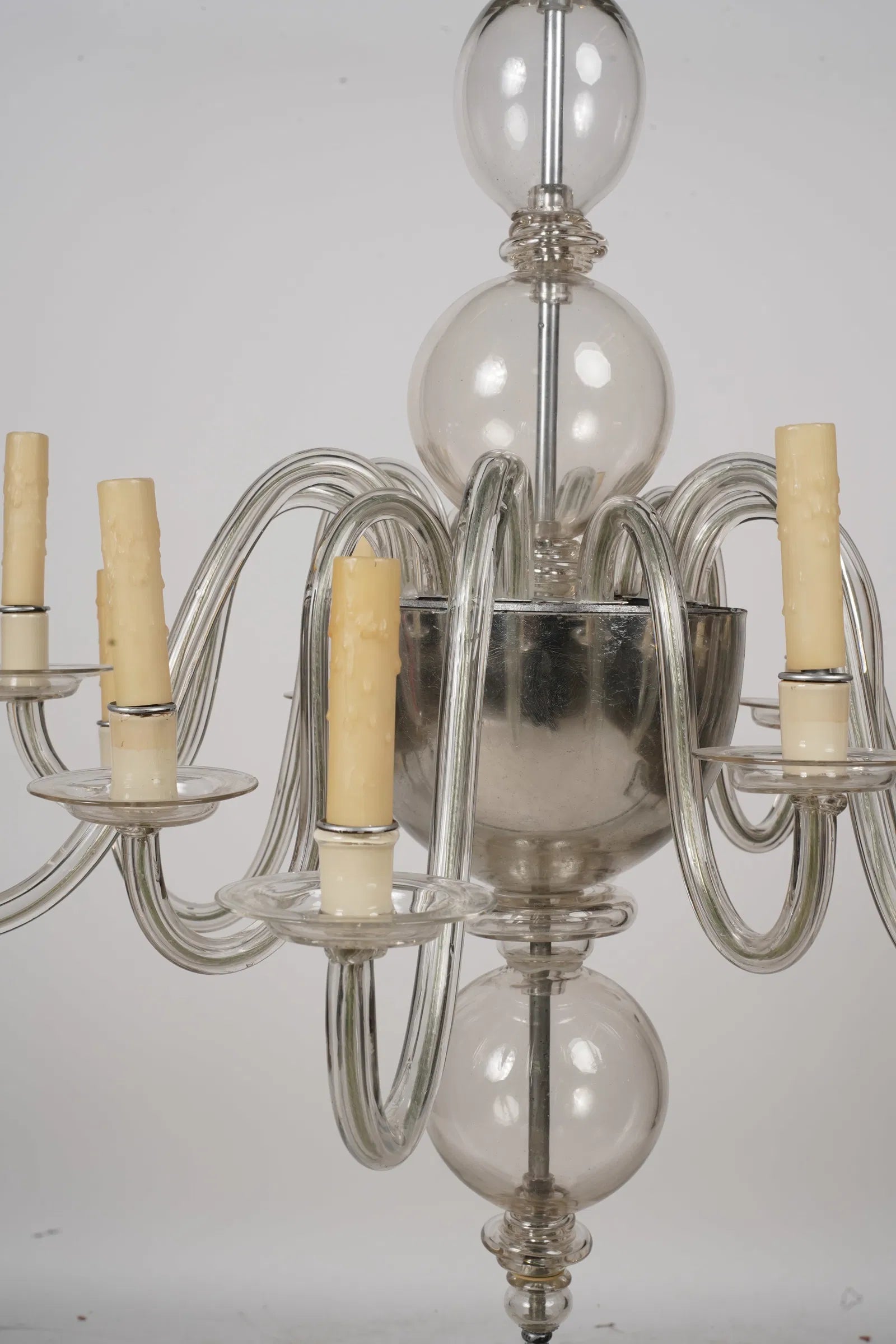 AL1-079: Mid 20th Century 12 Light Venetian Clear Blown Glass Chandelier