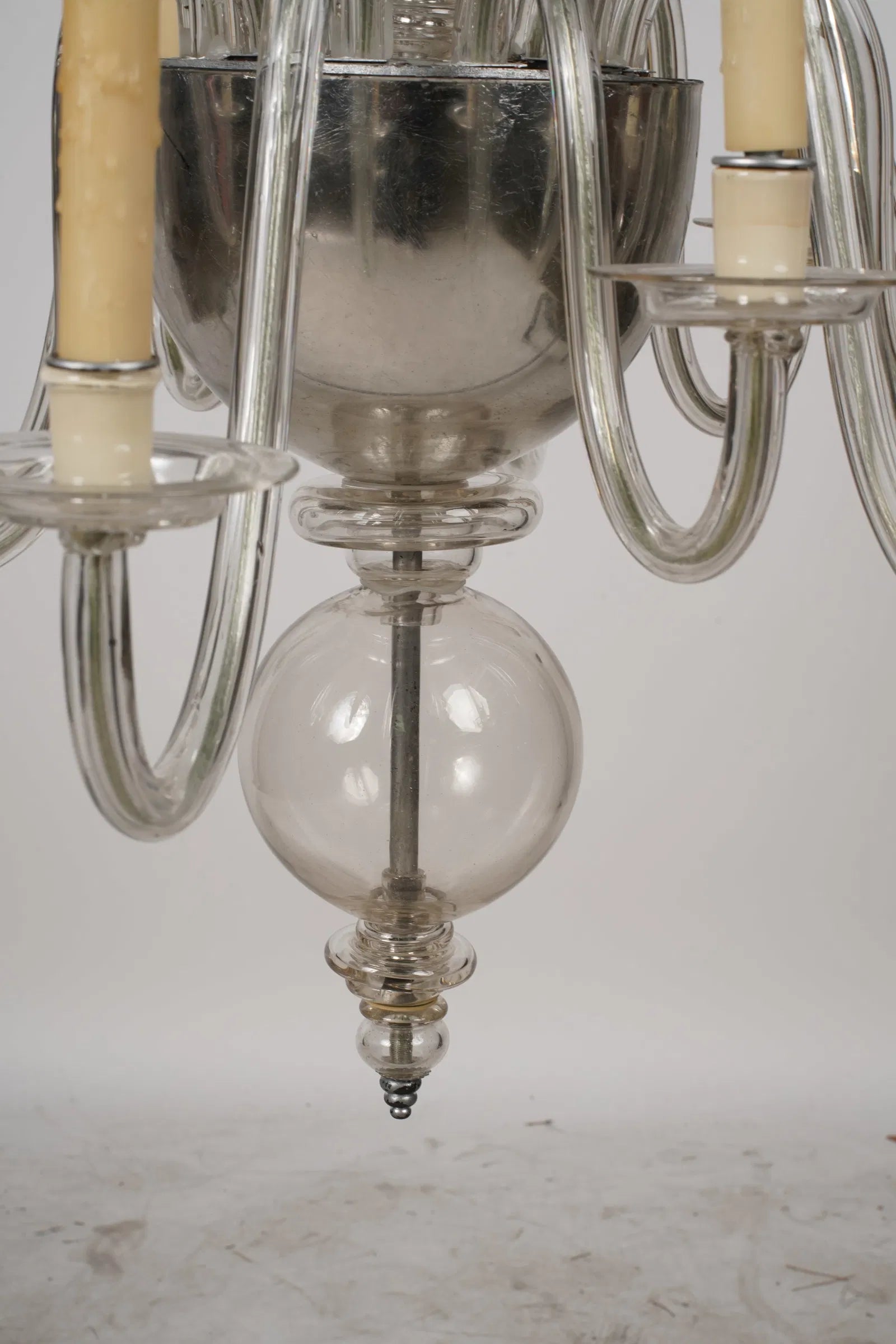 AL1-079: Mid 20th Century 12 Light Venetian Clear Blown Glass Chandelier