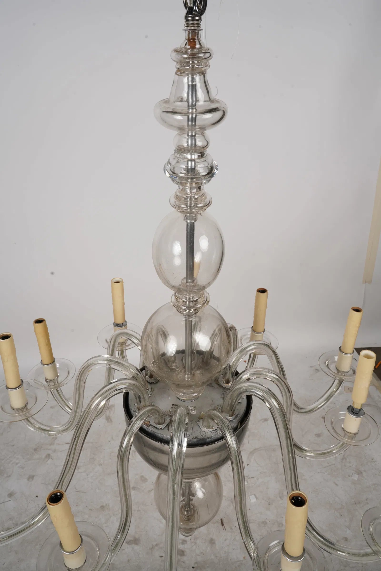 AL1-079: Mid 20th Century 12 Light Venetian Clear Blown Glass Chandelier