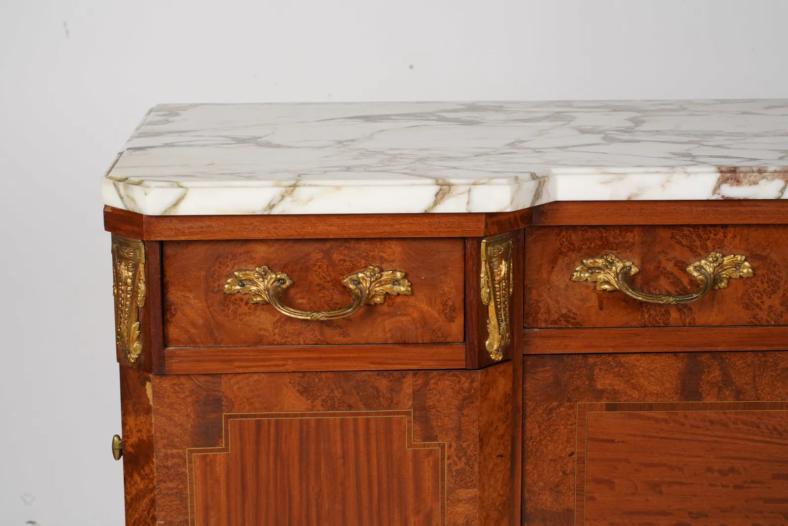 AF3-028: Antique Circa 1900 French Marble top Burl Walnut Server