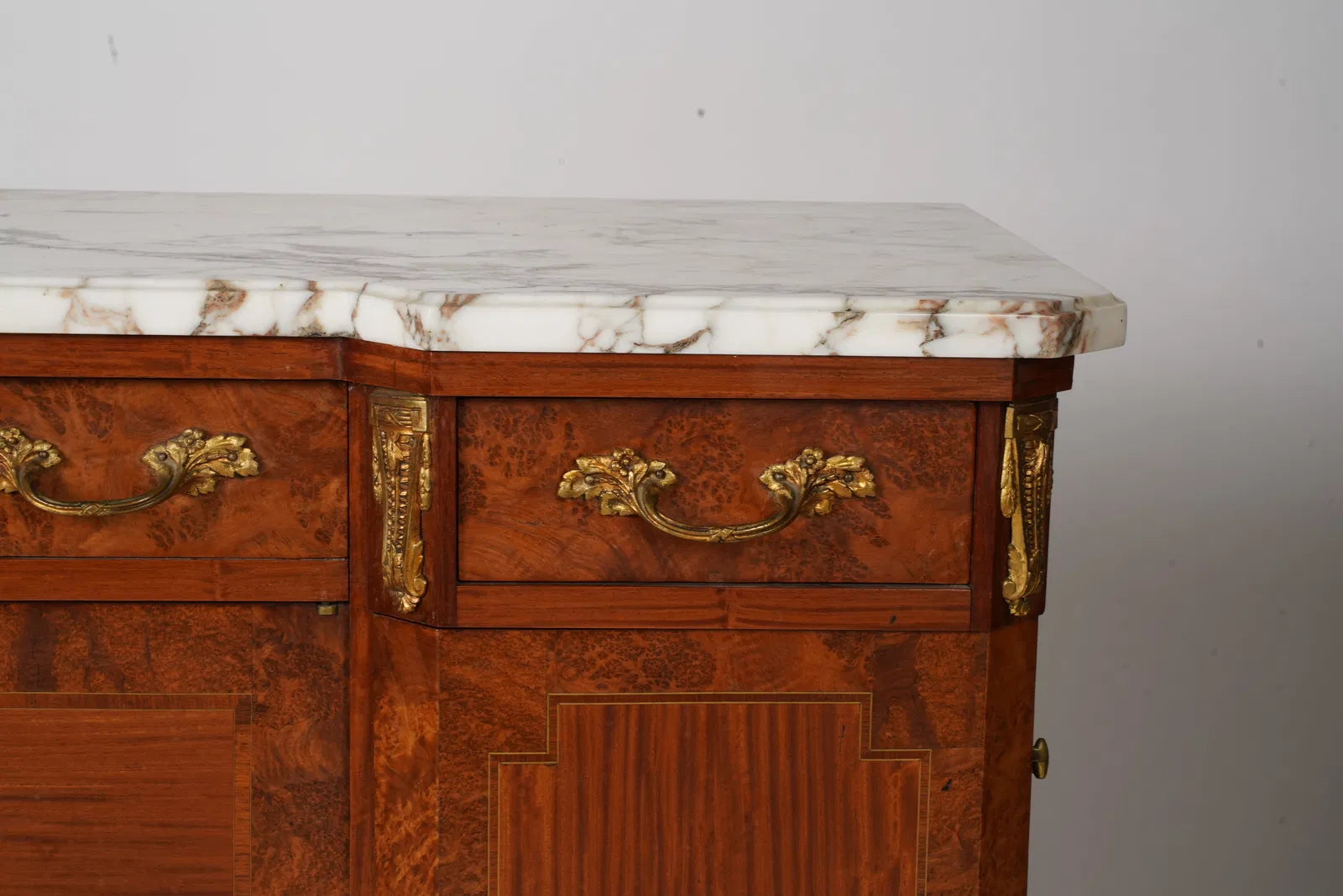 AF3-028: Antique Circa 1900 French Marble top Burl Walnut Server