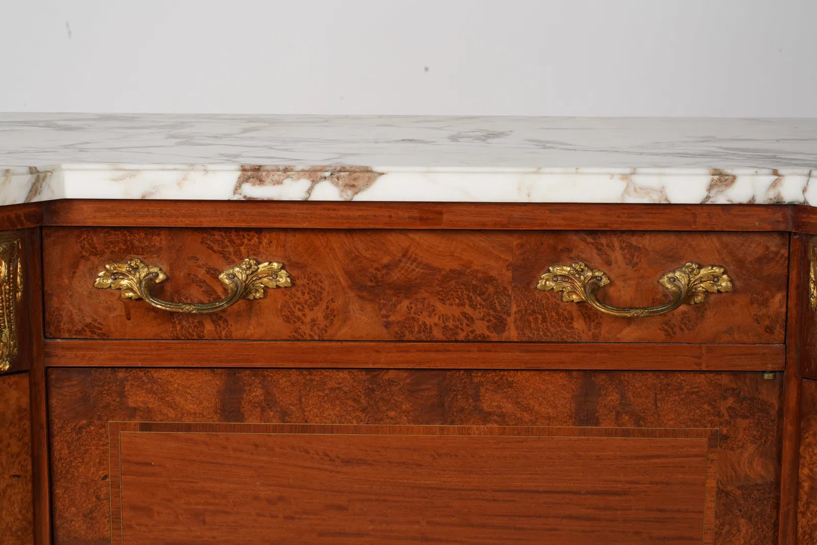 AF3-028: Antique Circa 1900 French Marble top Burl Walnut Server