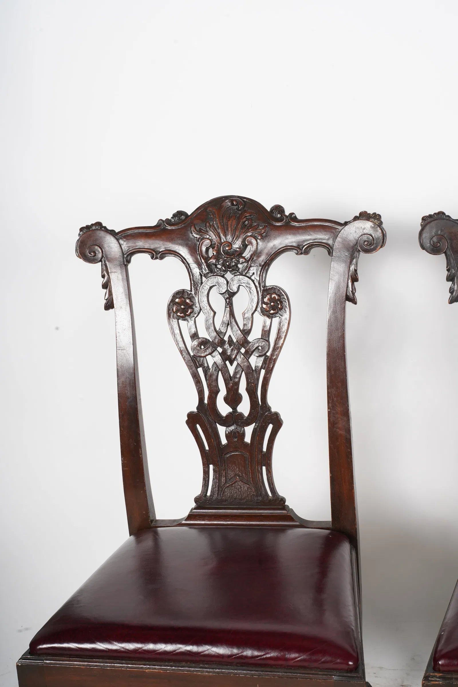 AF2-067: Antique Early 20th Century Chippendale Style Dining Chairs Set of 4