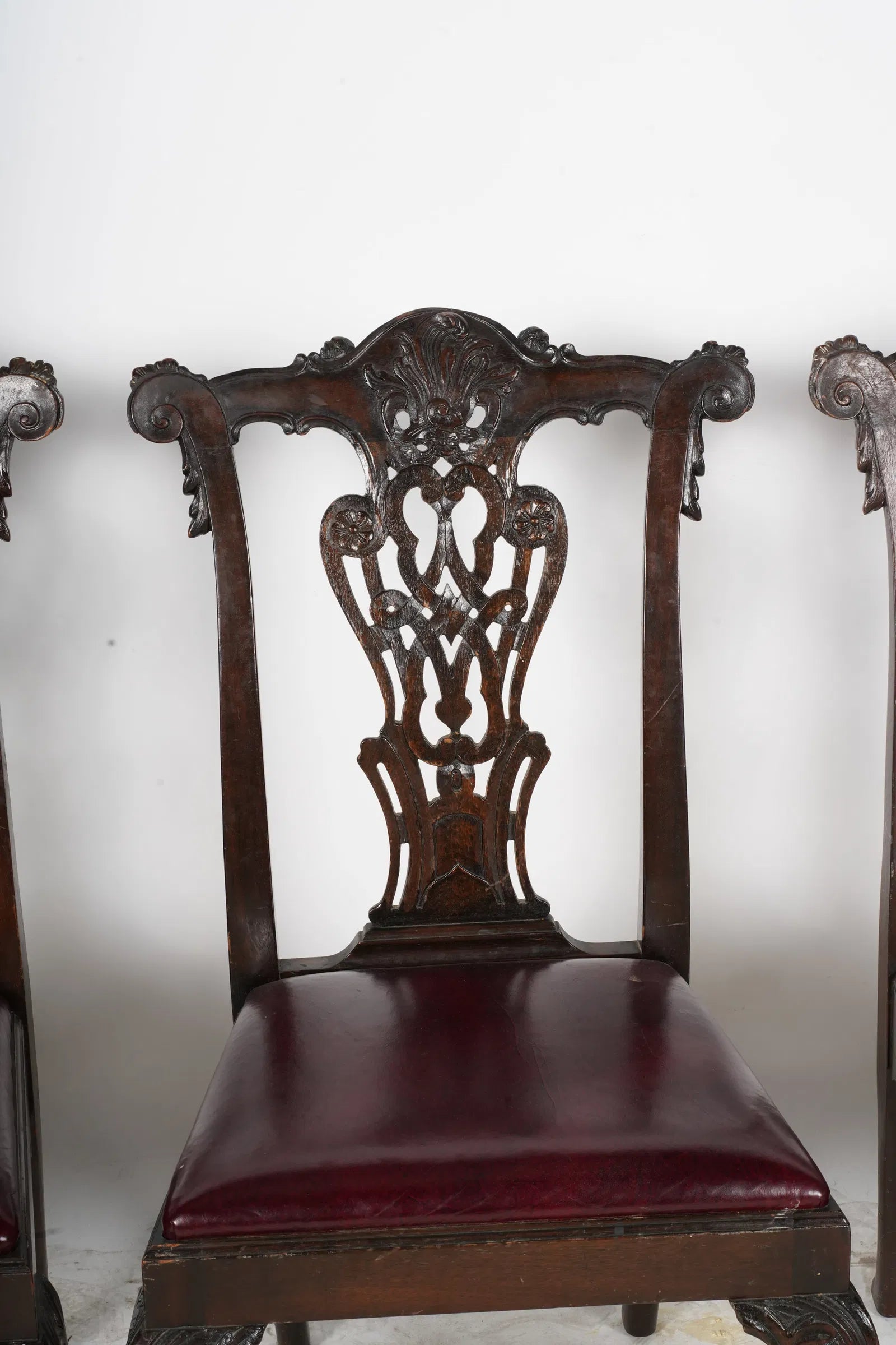 AF2-067: Antique Early 20th Century Chippendale Style Dining Chairs Set of 4