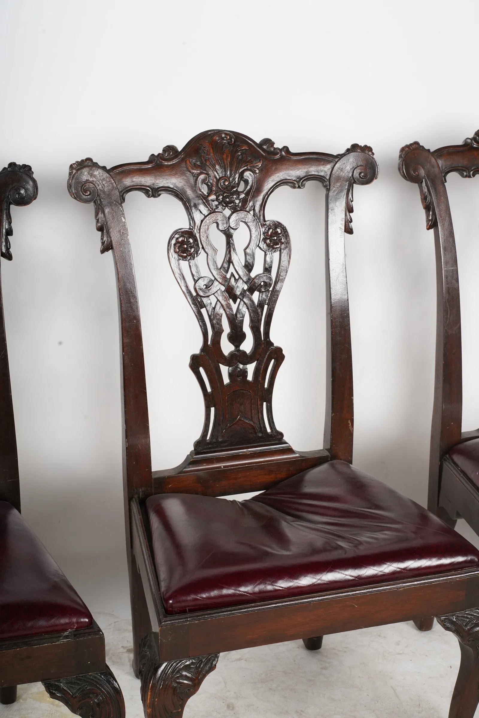 AF2-067: Antique Early 20th Century Chippendale Style Dining Chairs Set of 4