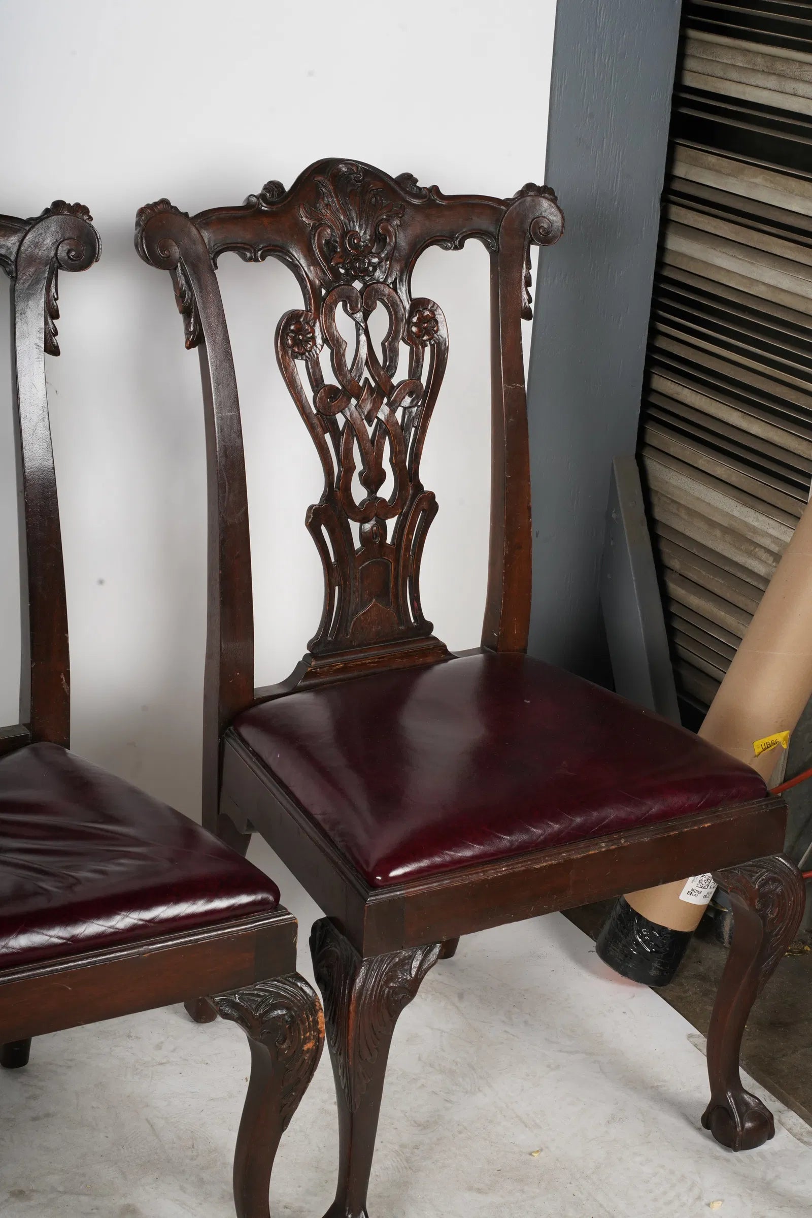 AF2-067: Antique Early 20th Century Chippendale Style Dining Chairs Set of 4