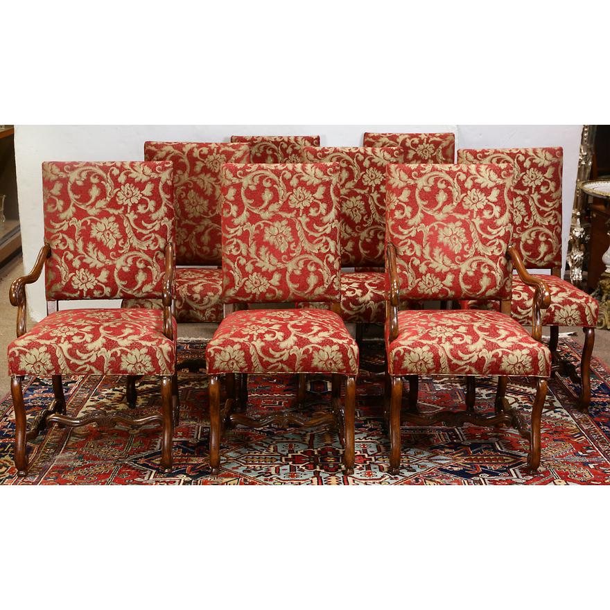 AF2-193: VINTAGE SET OF 8 LATE 20TH CENTURY LOUIS XIV STYLE UPHOLSTERED DINING CHAIRS