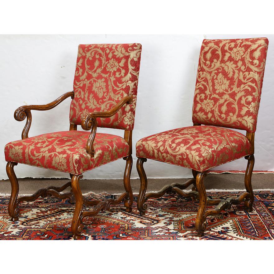 AF2-193: VINTAGE SET OF 8 LATE 20TH CENTURY LOUIS XIV STYLE UPHOLSTERED DINING CHAIRS