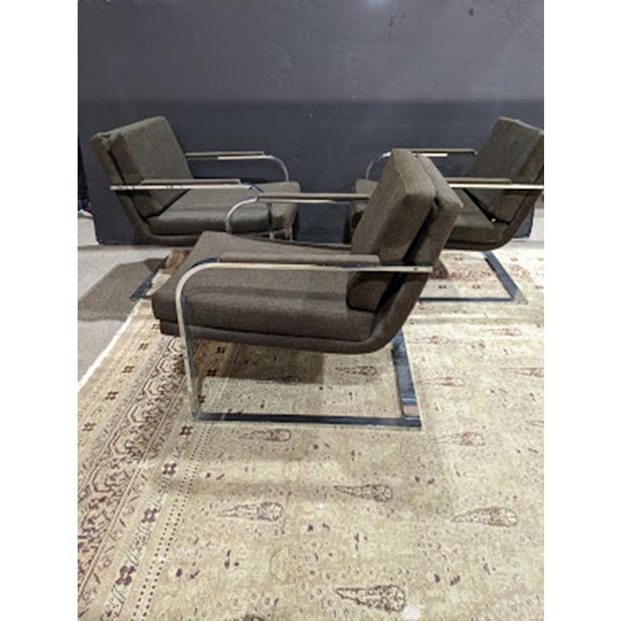 AF2-152: VINTAGE SET OF 3 MID 20TH CENTURY MILO BAUGHMAN STYLE CANTILEVERED LOUNGE CHAIRS