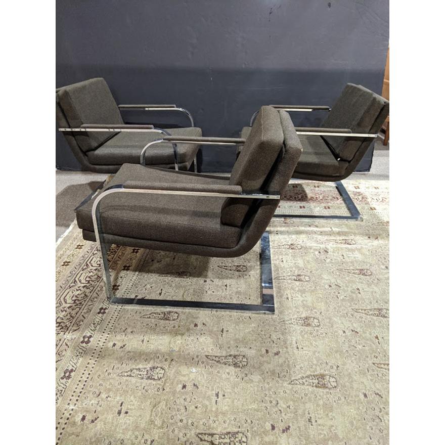 AF2-152: VINTAGE SET OF 3 MID 20TH CENTURY MILO BAUGHMAN STYLE CANTILEVERED LOUNGE CHAIRS