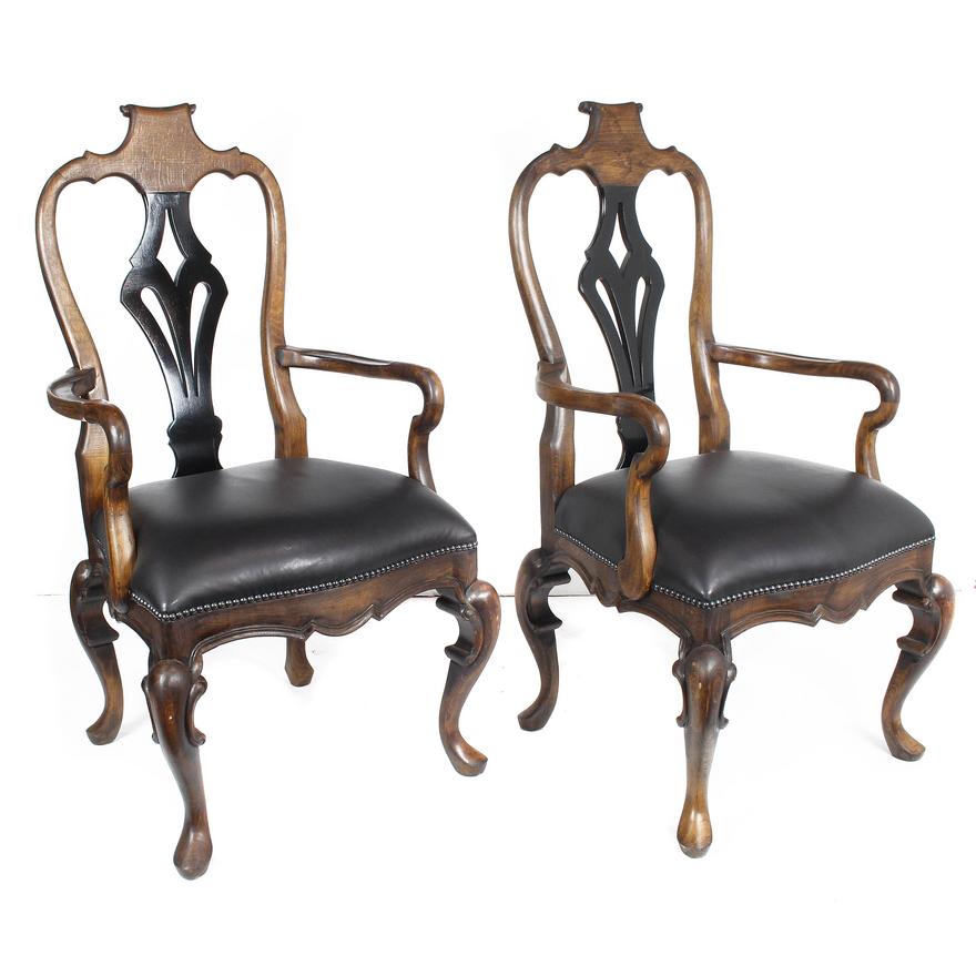 AF2-215: ANTIQUE PAIR OF ROCOCO REVIVAL STYLE ARMCHAIRS