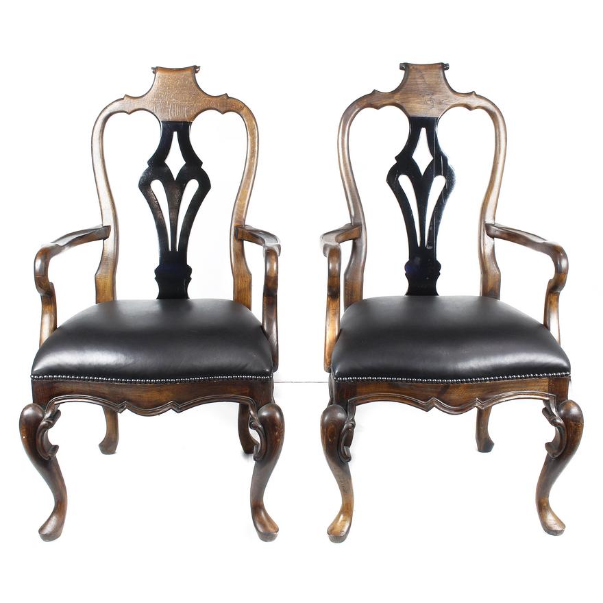 AF2-215: ANTIQUE PAIR OF ROCOCO REVIVAL STYLE ARMCHAIRS