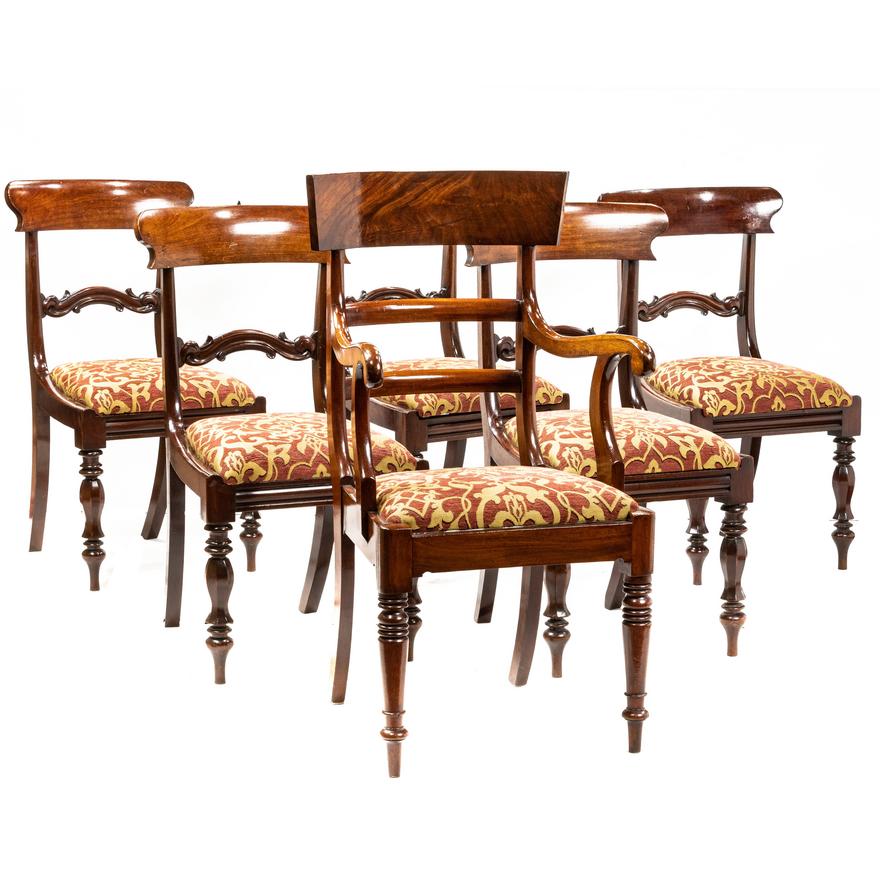 AF2-246: ANTIQUE SET OF 6 ENGLISH WILLIAM IV MAHOGANY DINING CHAIRS