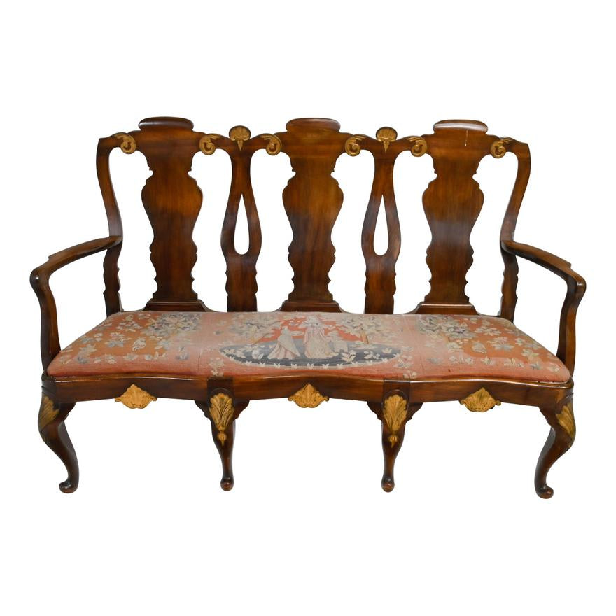 AF2-247: ANTIQUE EARLY 20TH CENTURY ENGLISH GEORGIAN STYLE MAHOGANY TRIPLE BACK CARVED SETTEE