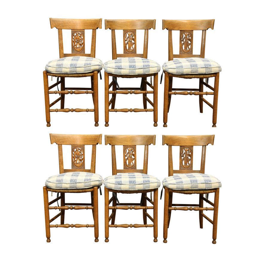 AF2-145: ANTIQUE SET OF 6 EARLY 19TH CENTURY FRENCH PROVINCIAL DIRECTOIRE WALNUT SIDE CHAIRS