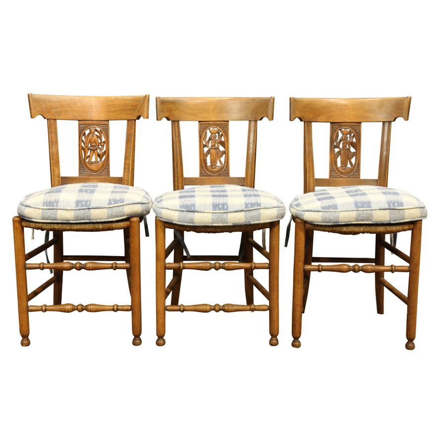 AF2-145: ANTIQUE SET OF 6 EARLY 19TH CENTURY FRENCH PROVINCIAL DIRECTOIRE WALNUT SIDE CHAIRS