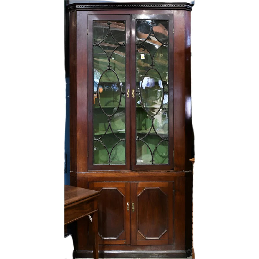 AF3-136: ANTIQUE GEORGE III MAHOGANY CORNER CUPBOARD CIRCA 1785